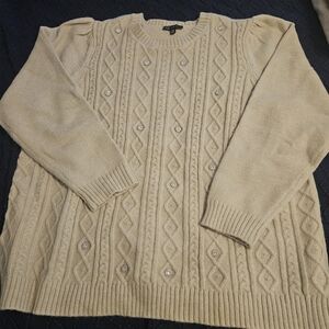 DG2 by Diane Gilman Beige Cable Knit Sweater